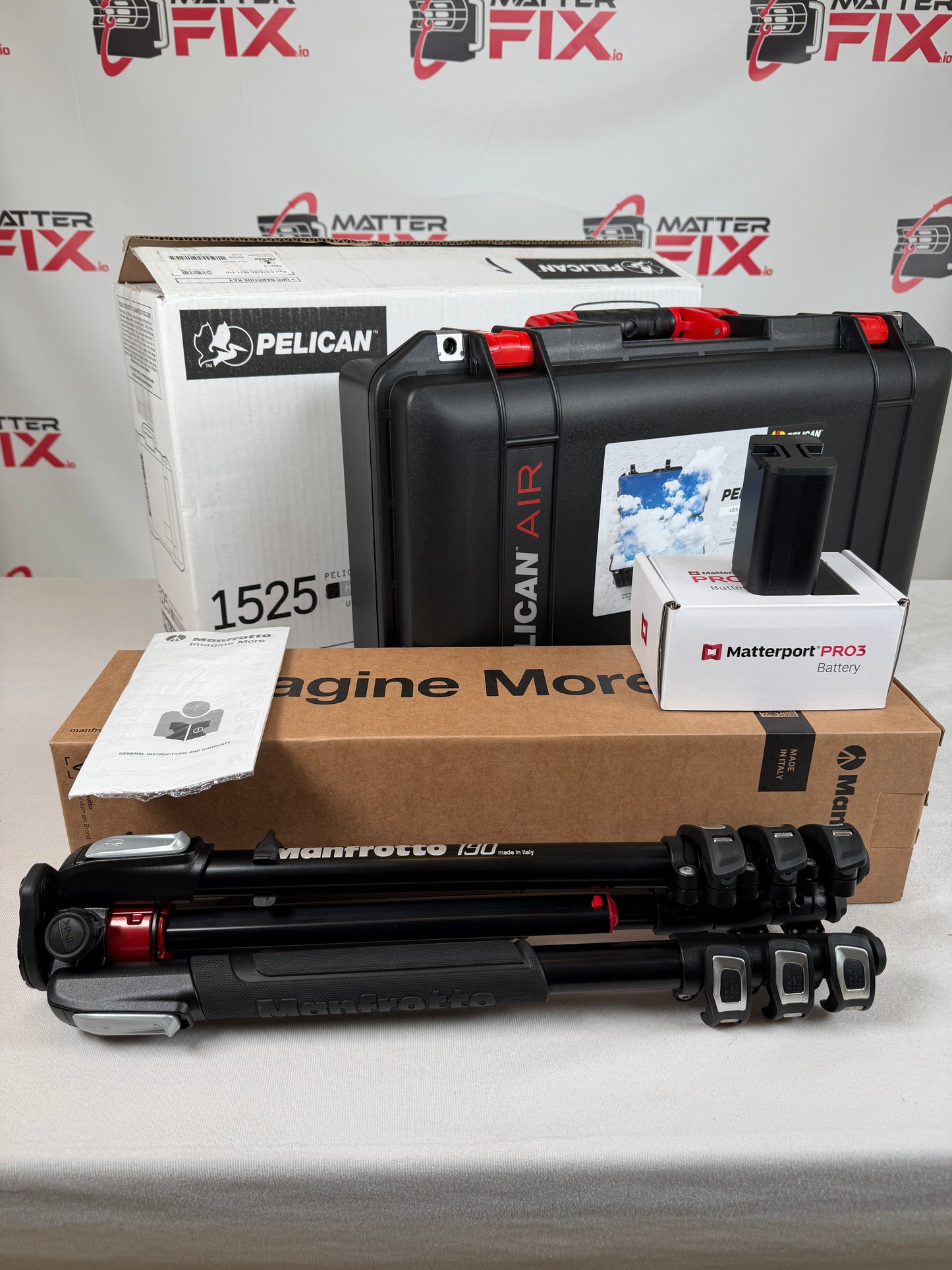 Matterport Pro3 Contractor Kit Upgrade - Pelican 1525 Case w/Custom Foam Insert, Manfrotto 190X4 Tripod & Pro3 Battery
