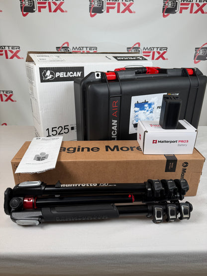 Matterport Pro3 Contractor Kit Upgrade - Pelican 1525 Case w/Custom Foam Insert, Manfrotto 190X4 Tripod & Pro3 Battery