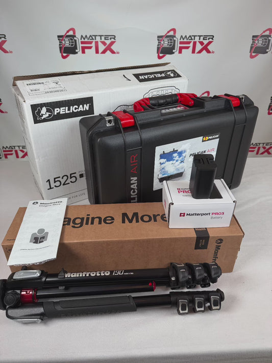 Matterport Pro3 Contractor Kit Upgrade - Pelican 1525 Case w/Custom Foam Insert, Manfrotto 190X4 Tripod & Pro3 Battery